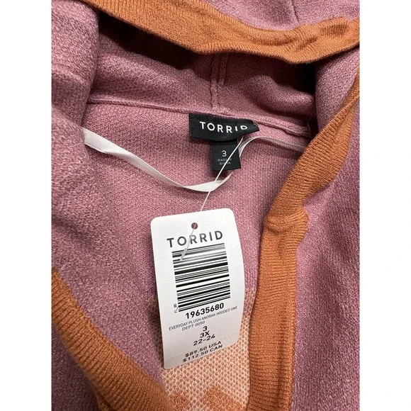 Torrid Sweater Womens 3X 22-24 Hooded Anorak Aztec Cardigan NWT Pockets - Picture 4 of 5